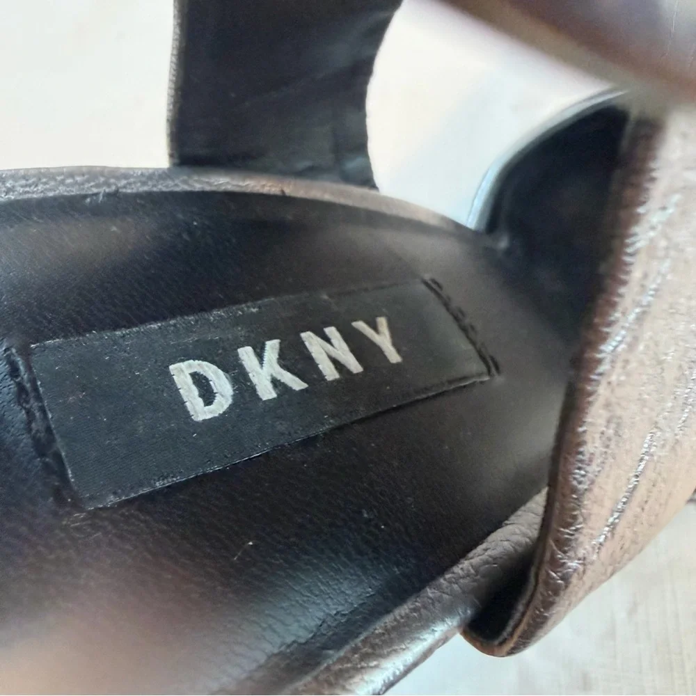 DKNY Shiny Silver Heels with Statement Buckle